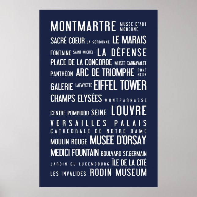 Poster de tipografia de Paris, azul (Frente)