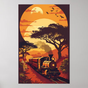 Poster de trem exótico africano para a vida selvag