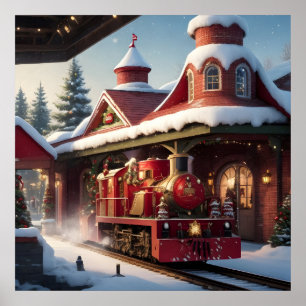 Poster de trem vermelho natalino