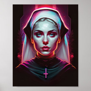 Poster de uma freira assustadora - Cyberpunk