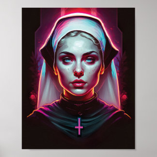 Poster de uma freira assustadora - Cyberpunk