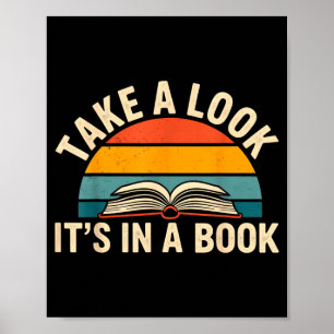 Poster Dê uma olhada em um livro retro leitura bibliófilo