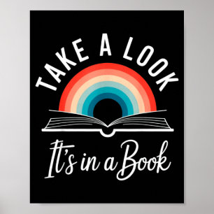 Poster Dê uma olhada em um livro retro leitura bibliófilo