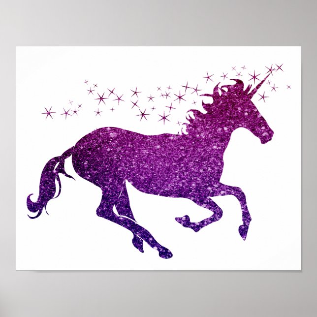 Poster de Unicórnio Rosa e Roxo com Brilho (Frente)