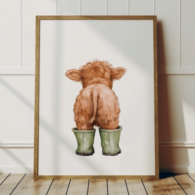 Poster de Vaca em Botas Verde Musgo para Quarto de (Criador carregado)