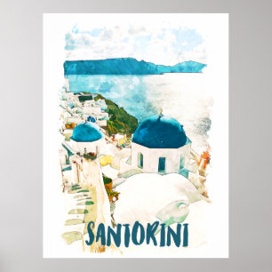 Poster de Viagem de Grécia de Santorini