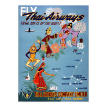 Poster de viagens Aéreo Tailandês Vintage Restaura
