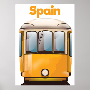 Poster de viagens amarelo do bonde da espanha