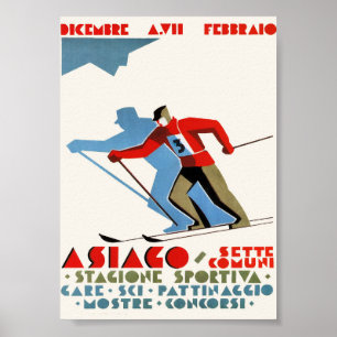 Poster de viagens Asiago Italy Vintage Ski