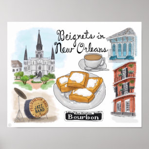 Poster de viagens: Beignets em Nova Orleães