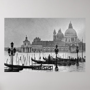 Poster de viagens branco preto de Veneza Italia do