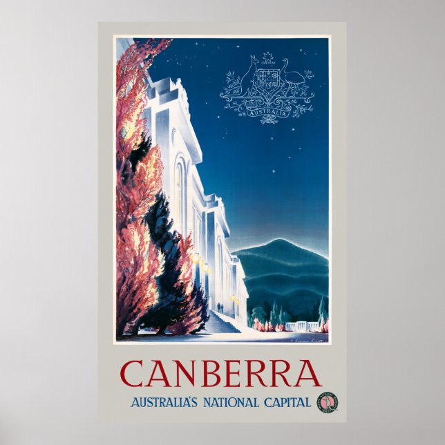 Poster de viagens Canberra Austrália Vintage 1940 (Frente)