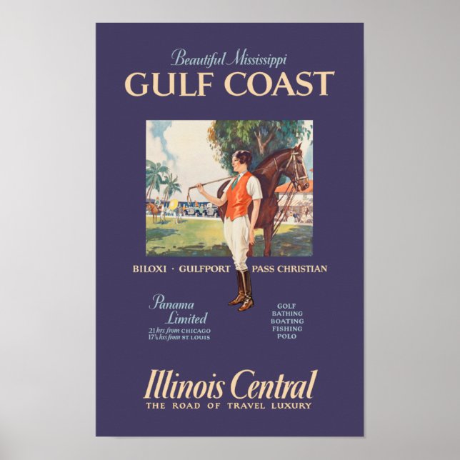 Poster de viagens da Costa do Golfo Mississippi (Frente)