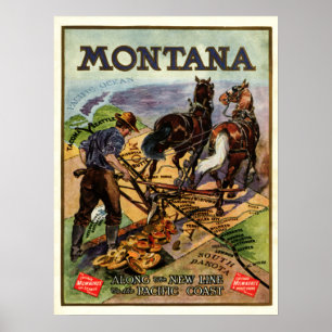 Poster de viagens da estrada de ferro de Montana