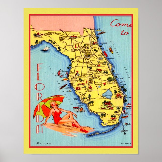 poster de viagens da Florida Beach, de 1930 (Frente)