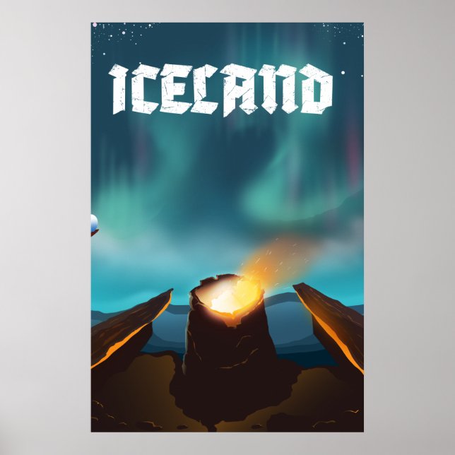 Poster de viagens da Islândia aurora borealis (Frente)