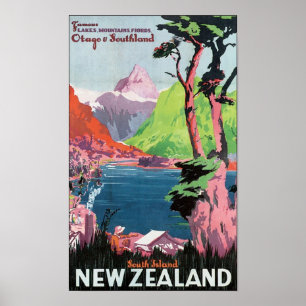 Poster de viagens da Nova Zelândia da Ilha do Sul