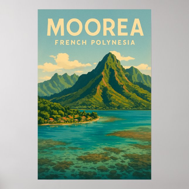 Poster de viagens da Polinésia Francesa - Retro Mo (Frente)
