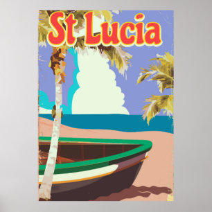 Poster de viagens da praia do vintage de St Lucia
