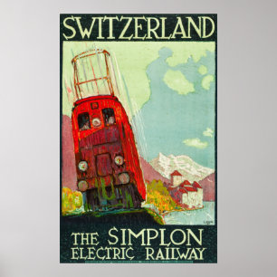 Poster de viagens da suiça, estrada de ferro