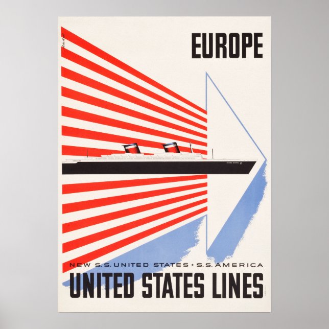 Poster de viagens das Linhas dos Estados Unidos (Frente)