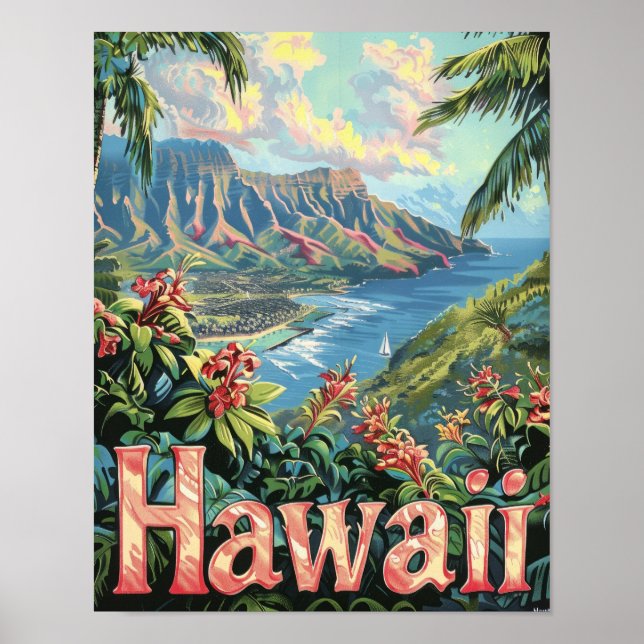 Poster de viagens de Arte do Havaí Poster (Frente)