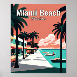 Poster de viagens de Arte Minimalista de Miami Bea