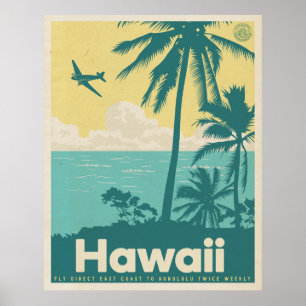 Poster de viagens de Aviação Vintage Honolulu