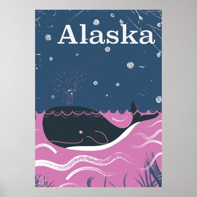 Poster de viagens de baleias-da-safra do Alaska (Frente)