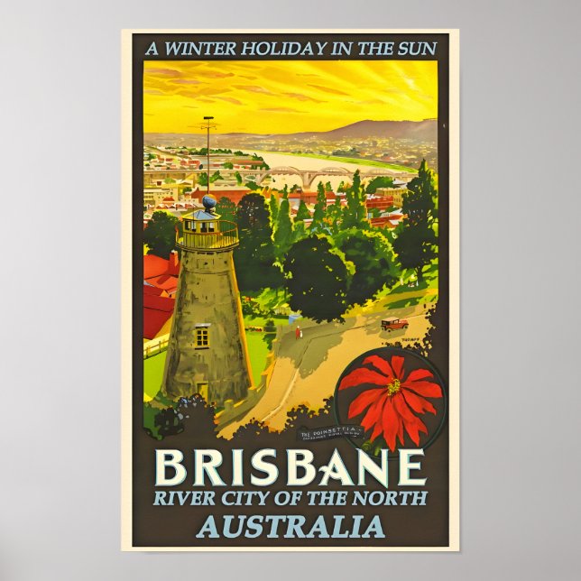 Poster de viagens de Brisbane na Austrália (Frente)