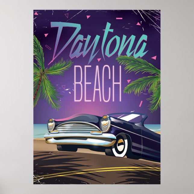 Poster de viagens de Carro vintage de praia Dayton (Frente)