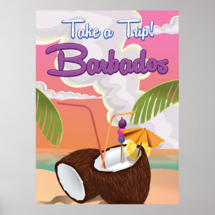 Poster de viagens de Cartoon de Barbados Vacation