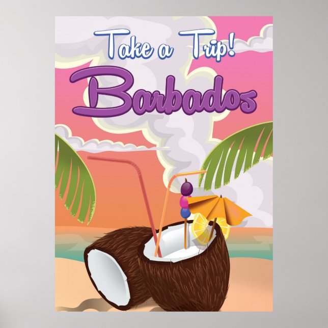 Poster de viagens de Cartoon de Barbados Vacation (Frente)
