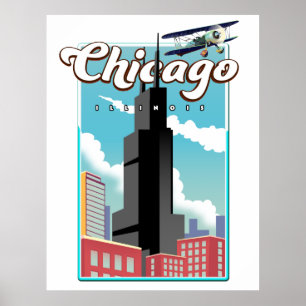 Poster de viagens de Chicago Illinois EUA