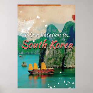 Poster de viagens de Coreia do Sul do vintage