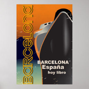 Poster de viagens de cruzeiros de Barcelona Vintag