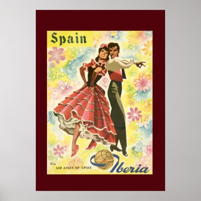 Poster de viagens de Dançarino de Espanha Vintage (Frente)