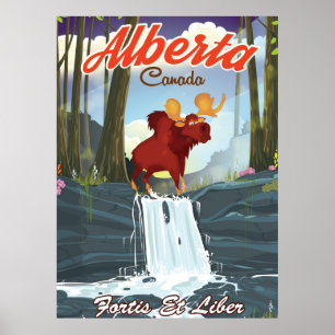 Poster de viagens de desenho animado Alberta Canad