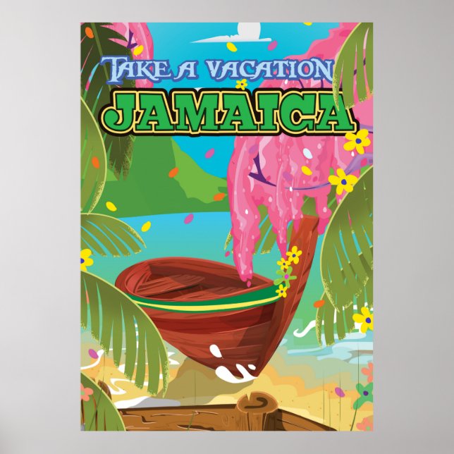 Poster de viagens de desenho animado da Jamaica (Frente)