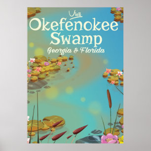 Poster de viagens de desenho do Okefenokee Swamp