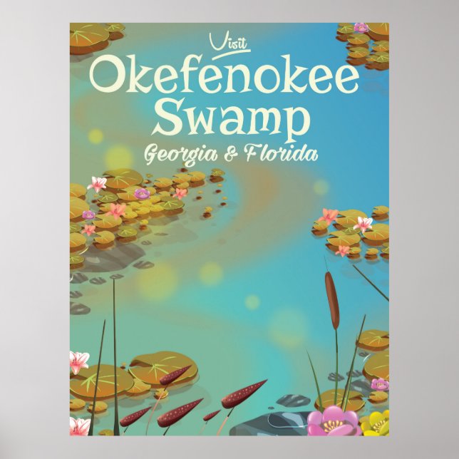 Poster de viagens de desenho do Okefenokee Swamp (Frente)