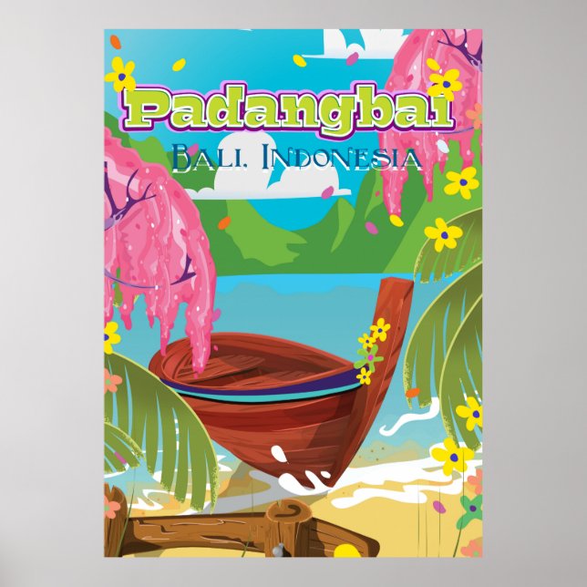 Poster de viagens de desenhos de Padangbai. (Frente)