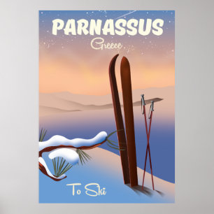 Poster de viagens de Esqui de Grécia Parnassus