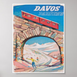 Poster de viagens de Esqui de Suiça Davos