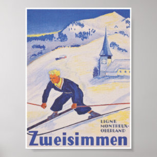 Poster de viagens de Esqui de Suiça Zweisimmen