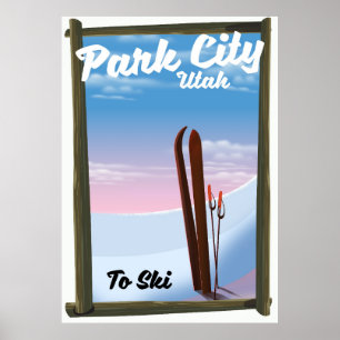 Poster de viagens de Esqui de Utah, cidade de Park
