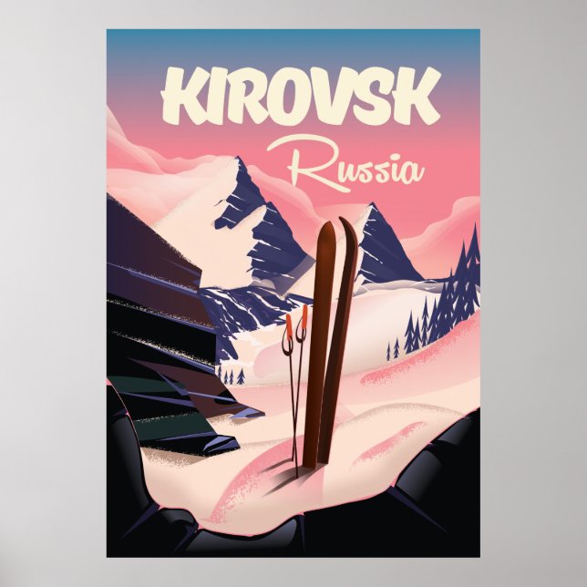 Poster de viagens de esqui Kirovsk Rússia (Frente)