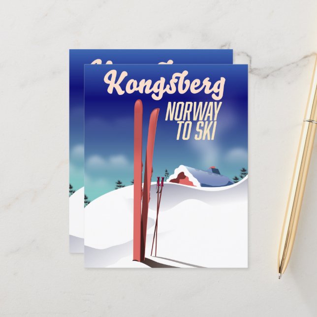 Poster de viagens de esqui norway de Kongsberg. (Frente/Verso In Situ)