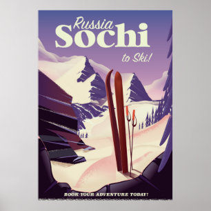 Poster de viagens de Esqui Sochi Rússia