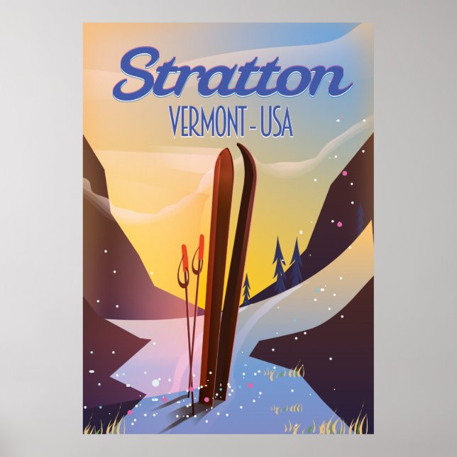 Poster de viagens de esqui Stratton Vermont (Frente)